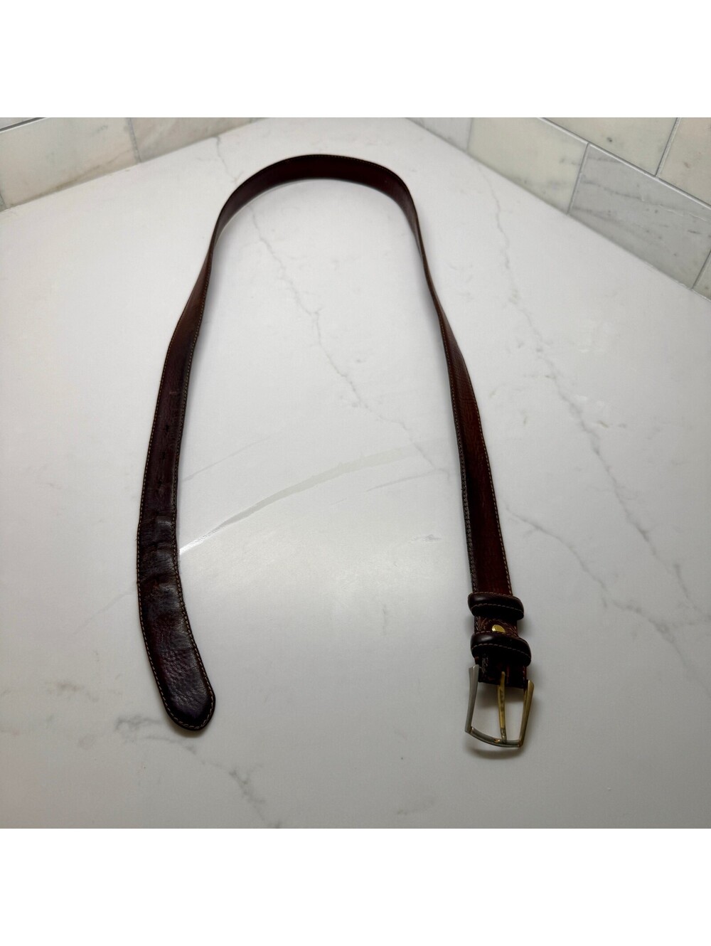 Vintage Italian Leather Belt Brown Brass Buckle Big Tall Made in Italy 50"